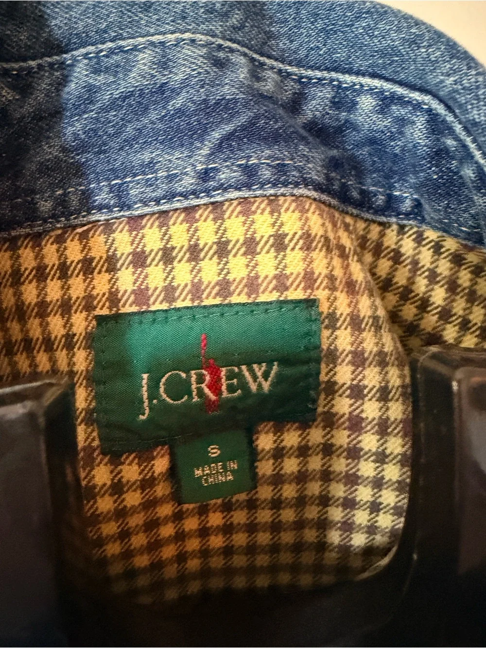 J. Crew Green Label Denim-Collar Plaid Lined Jacket
